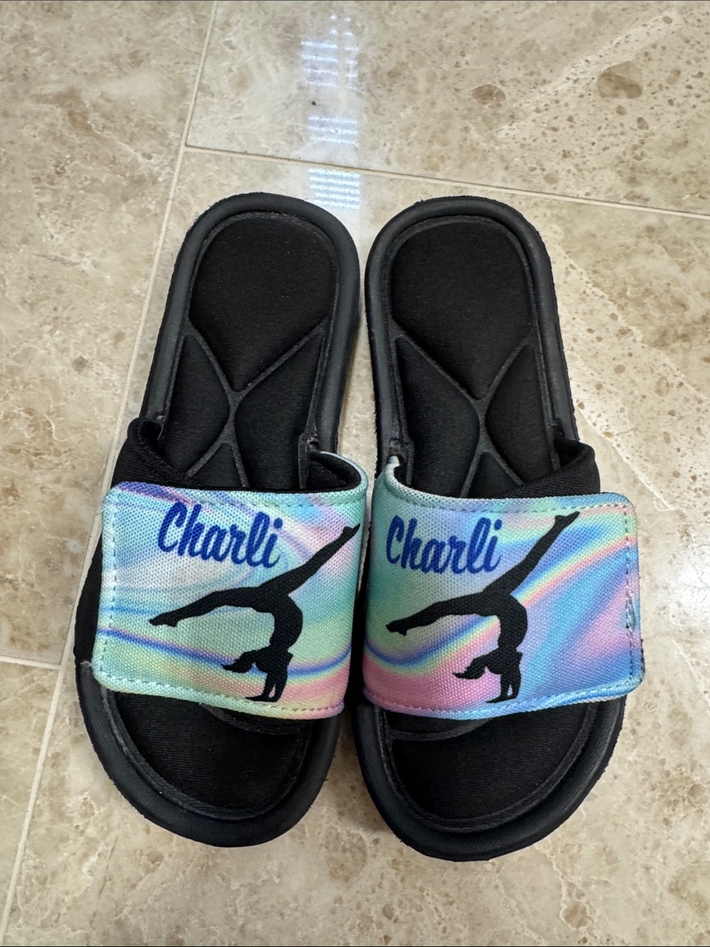 Kids Holographic Slide Sandals - Black